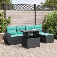 6-delige Loungeset met kussens poly rattan acacia zwart