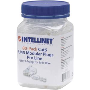 Intellinet Kabel Intellinet verpakking van 80 stuks Cat6 modulaire RJ45-stekkers Pro Line UTP 3-voudige klem voor massieve draad 80 stekkers in pot 50 μ