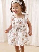 Driedelige set voor baby: jurk + bloomer + bijpassende haarband wit