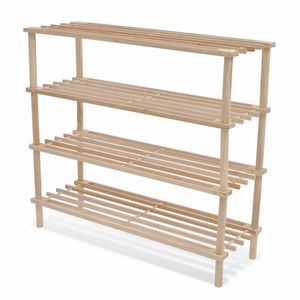 The Living Store Houten Schoenenrek 4-Lagen - 74 x 26 x 67.5 cm - Massief Vurenhout