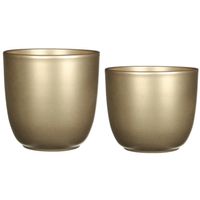 Plantenpot/bloempotten set - 2x stuks - keramiek - goud - D17 en D19 cm - thumbnail