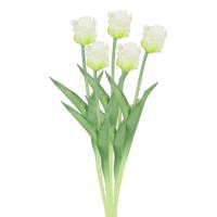 Kunstbloem tulp Parkiet - 5x - wit - real touch - levensecht - 40 cm - decoratie bloemen - thumbnail