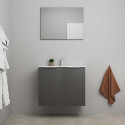 On-Line Badkamermeubelset - 80 cm - Voorgemonteerd - 2 Deuren met Greep - Porseleinen Wastafel - 1 Kraangat - Spiegel - Mat Antraciet