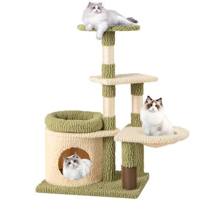 97CM Kattenboom Esthetische Kattentoren met Meerdere Verdiepingen en Kussen met Zachte Vulling Krabpalen van Sisal Klimmeubel
