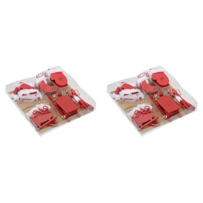 12x stuks houten kersthangers rood wintersport thema kerstboomversiering