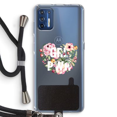 GRL PWR Flower: Motorola Moto G9 Plus Transparant Hoesje met koord