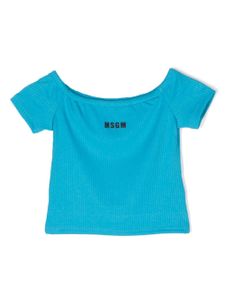 MSGM Kids t-shirt nervuré à logo brodé - Bleu