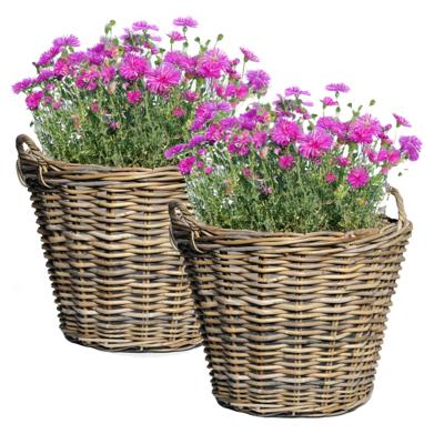 Mega Collections Planten of bloemen mand - 2x - D42 x H31 cm - rond - rotan gevlochten - bloempot