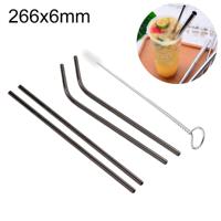 4 PC's herbruikbare RVS drinken stro + schonere borstel ingesteld Kit 266*6mm(Black)