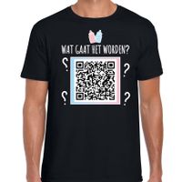 QR code gender reveal t-shirt wat gaat het worden heren zwart - jongen - Gender reveal shirts - thumbnail