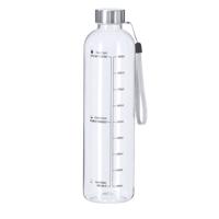 Waterfles/drinkfles - motivatiefles - transparant - met RVS dop - 1000 ml - D7 cm