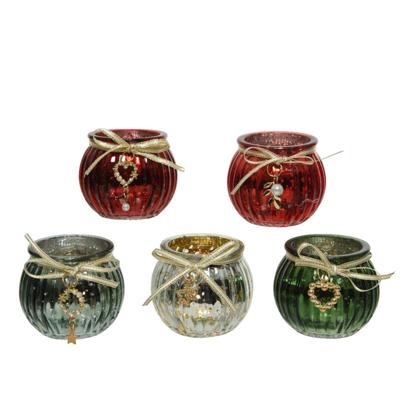 Decoris Theelichthouder glas m. strasshanger