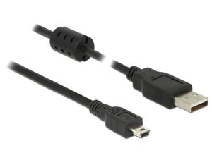 Delock USB-kabel USB 2.0 USB-A stekker, USB-mini-B stekker 2.00 m Zwart Met Ferrietkern 84915
