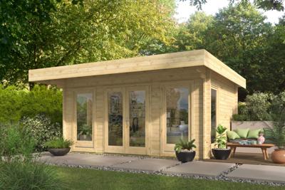 Tuindeco Yorick Blokhut 500x380 cm 44 mm vuren blank- Plat dak- Onbehandeld vurenhout- Tuindeco