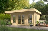Tuindeco Yorick Blokhut 500x380 cm 44 mm vuren blank- Plat dak- Onbehandeld vurenhout- Tuindeco