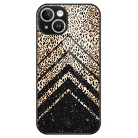 iPhone 14 glazen hardcase - Chevron luipaard