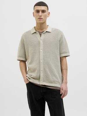 Jack & Jones Jprblaarto Knit Polo Ss Overhemd Whitecap Gray Melange