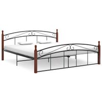 Bedframe metaal en massief eikenhout zwart 180x200 cm - thumbnail