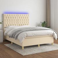 Boxspring met matras en LED stof crèmekleurig 140x190 cm