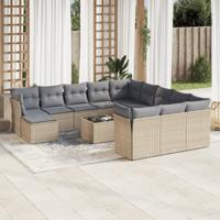 13-delige Loungeset met kussens poly rattan beige