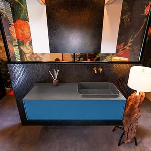 Badkamermeubelset Mondiaz Erin 120 cm met 1 Lade met RIDGE Wastafel Rechts Dark grey Zonder Kraangaten Greeploos Mat Jeans