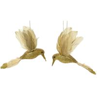 Kolibries vogeltjes kersthangers - 2x st - goud - 8 x 13 x 2,5 cm - foam - kerstboomversiering - thumbnail