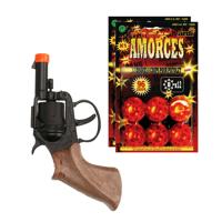 Speelgoed Revolver/pistool met plaffertjes voor een cowboy - metaal - 192 shots - verkleed spullen