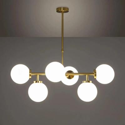 Hanglamp messing en opaalglazen bollen E27 fitting &apos;Bizier&apos;