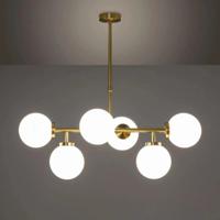 Hanglamp messing en opaalglazen bollen E27 fitting &apos;Bizier&apos;