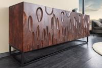 Massief dressoir DUNE 175cm walnootbruin acaciahout 3D design zwart metaal - 45596