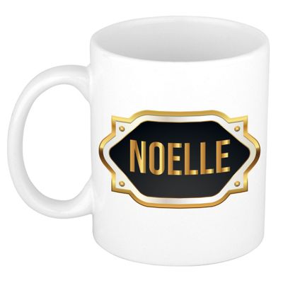 Naam cadeau mok / beker Noelle met gouden embleem 300 ml