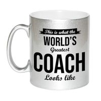 Zilveren Worlds Greatest Coach cadeau koffiemok / theebeker 330 ml   - - thumbnail