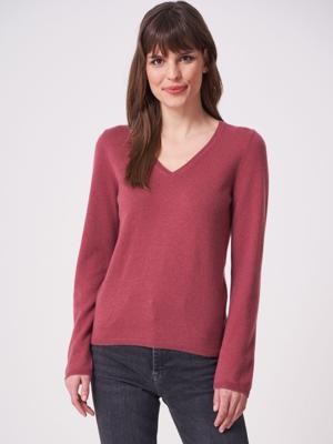 Basic fijngebreide V-hals trui van biologisch cashmere