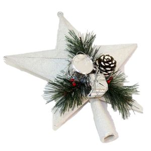 Kunststof kerstboom ster piek wit 21 cm - Kerstpieken met decoratie