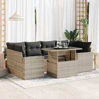 7-delige Loungeset met kussens poly rattan lichtgrijs