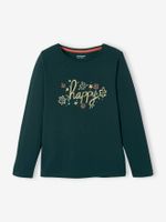 Meisjesshirt met iriserend detail en lange mouwen donkergroen - thumbnail