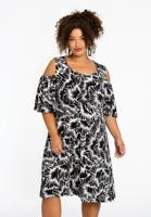 Yoek Jurk met cold shoulders ALICE | Zwart | Maat 50/52 Yoek Jurk met cold shoulders ALICE | Zwart | Maat 50/52
