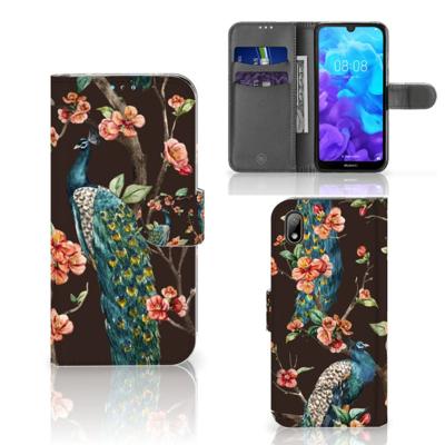 Huawei Y5 (2019) | Telefoonhoesje | Met pasjeshouder | Pauw met Bloemen