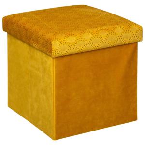 Atmosphera Poef/krukje/hocker Royal - Opvouwbare opslag box - fluweel Okergeel - D38 x H38 cm - Poefs