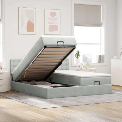 Ottoman bed met matrassen en LED's 180x200cm fluweel lichtgrijs