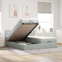 Ottoman bed met matrassen en LED's 180x200cm fluweel lichtgrijs