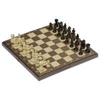 Houten magnetisch schaakbord met schaakstukken 28 x 28 cm opvouwbaar   -