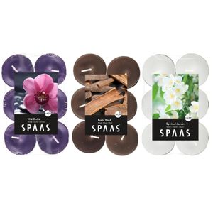 Candles by Spaas geurkaarsen - 36x stuks in 3 geuren - Maxi theelichtjes van 4.5 branduren