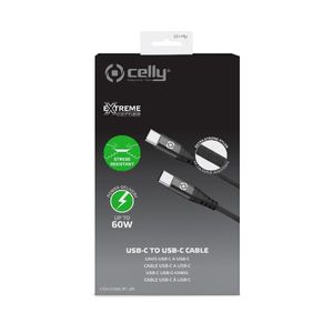 Celly - Kabel USB-C USB-C 60W 1 Meter - Nylon - Zwart