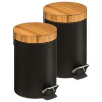 5Five Pedaalemmer - 2x - zwart - metaal - 3 L - 17 x 25 cm