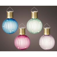 Set van 4x stuks buiten led lichtroze, groene, blauwe en roze lampion solar verlichting 11 cm - thumbnail