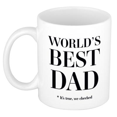 Worlds best dad cadeau koffiemok - theebeker - 300 ml - wit - Cadeau mok Vaderdag - Papa - Vader