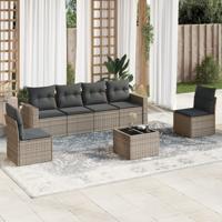 7-delige Loungeset met kussens poly rattan grijs