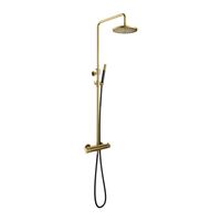 Hotbath Cobber X Opbouw Regendoucheset Met Thermostaatkraan, Hoofddouche 20cm En Staafhanddouche Geborsteld Messing PVD