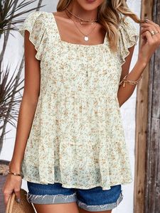 Casual Small Floral Loose Square Neck Shirt